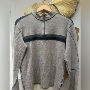 Kuhl Men’s Downhill Racr 1/4 Zip Sweater Large Merino Wool Beige Grey Pullover